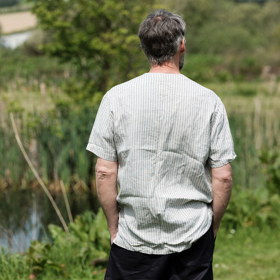 The Cardigan Shirt - Flax Pinstripe