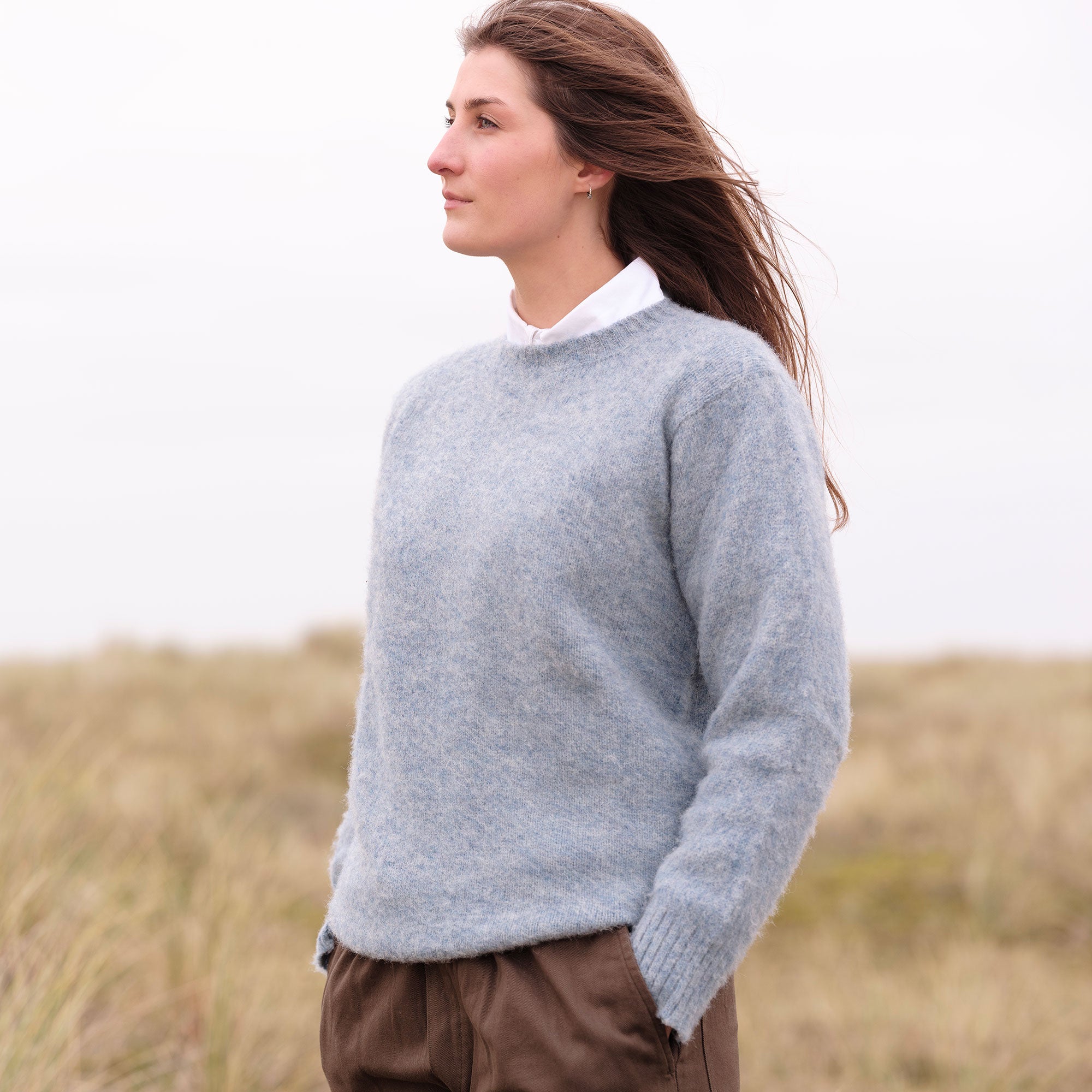 The Brushed Shetland Pullover - Sky