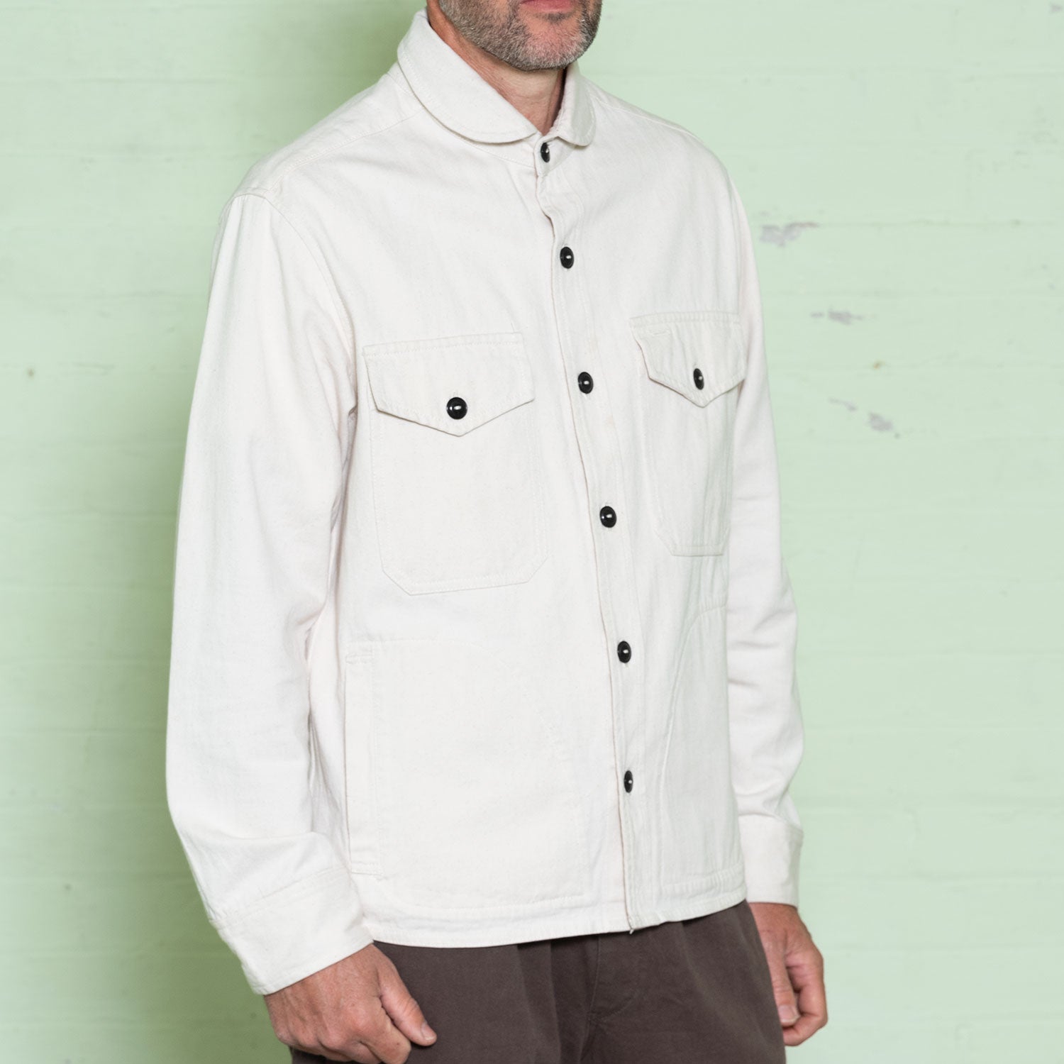 Yarmouth Oilskins - The Admiralty Shirt - Grandad Collar - Cotton - White L